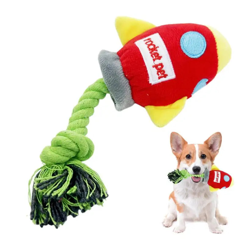 New pet knot sound rocket plush toy Plush Dog Toy Rocket Puppy Rope Knot Toy Pet Interactive Toy for Small Large Dogs Puppy